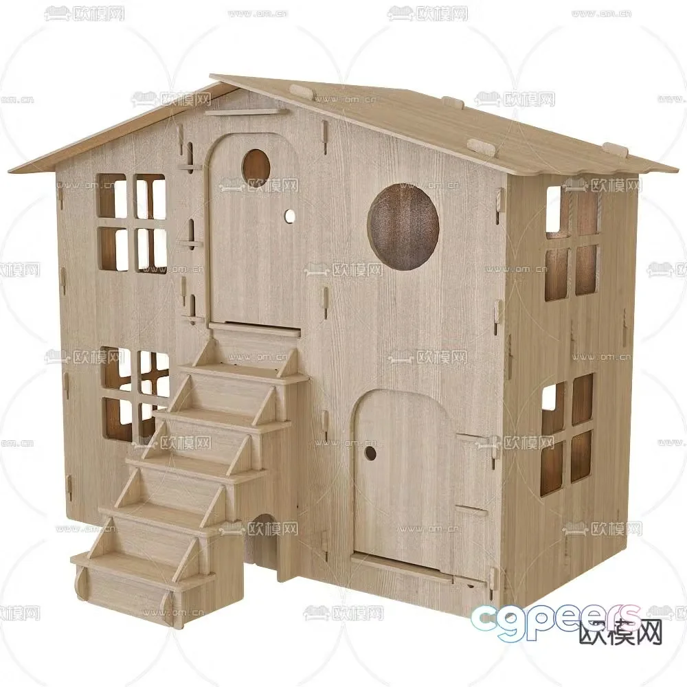 Modern solid wood dollhouse 3d model