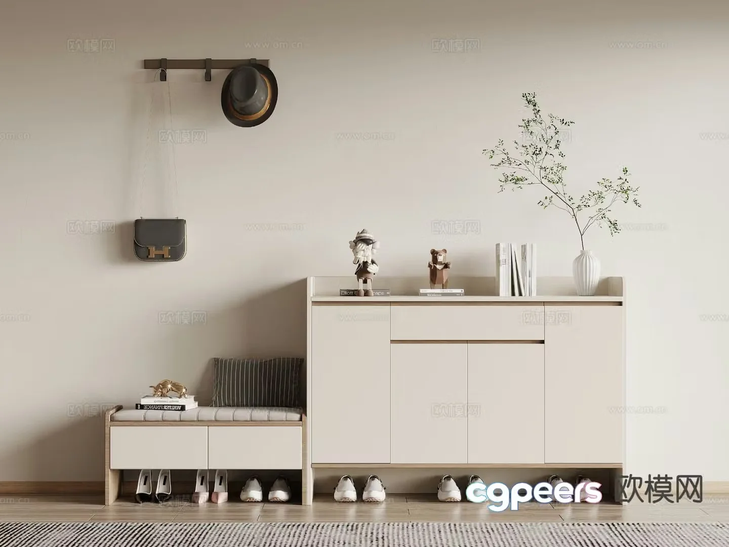 Modern shoe cabinet shoe changing stool 3d model