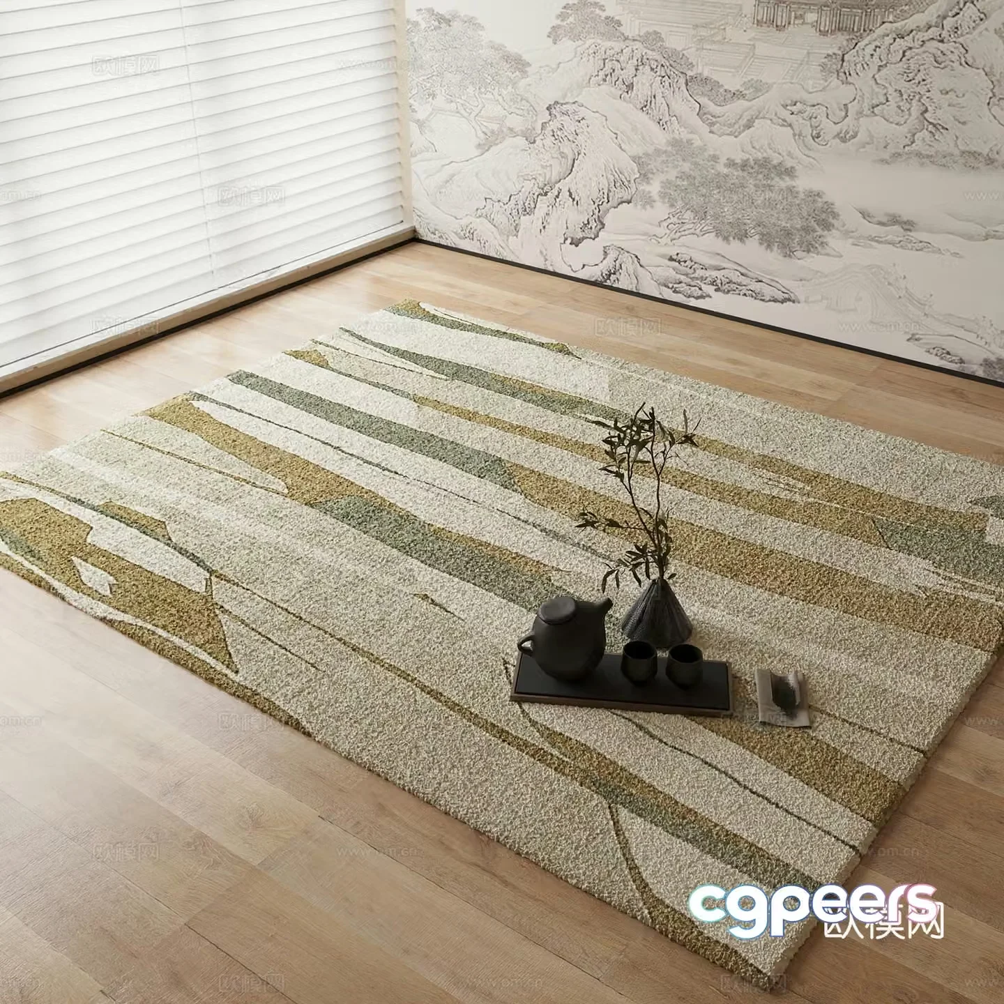 New Chinese carpet Striped carpet 3d model