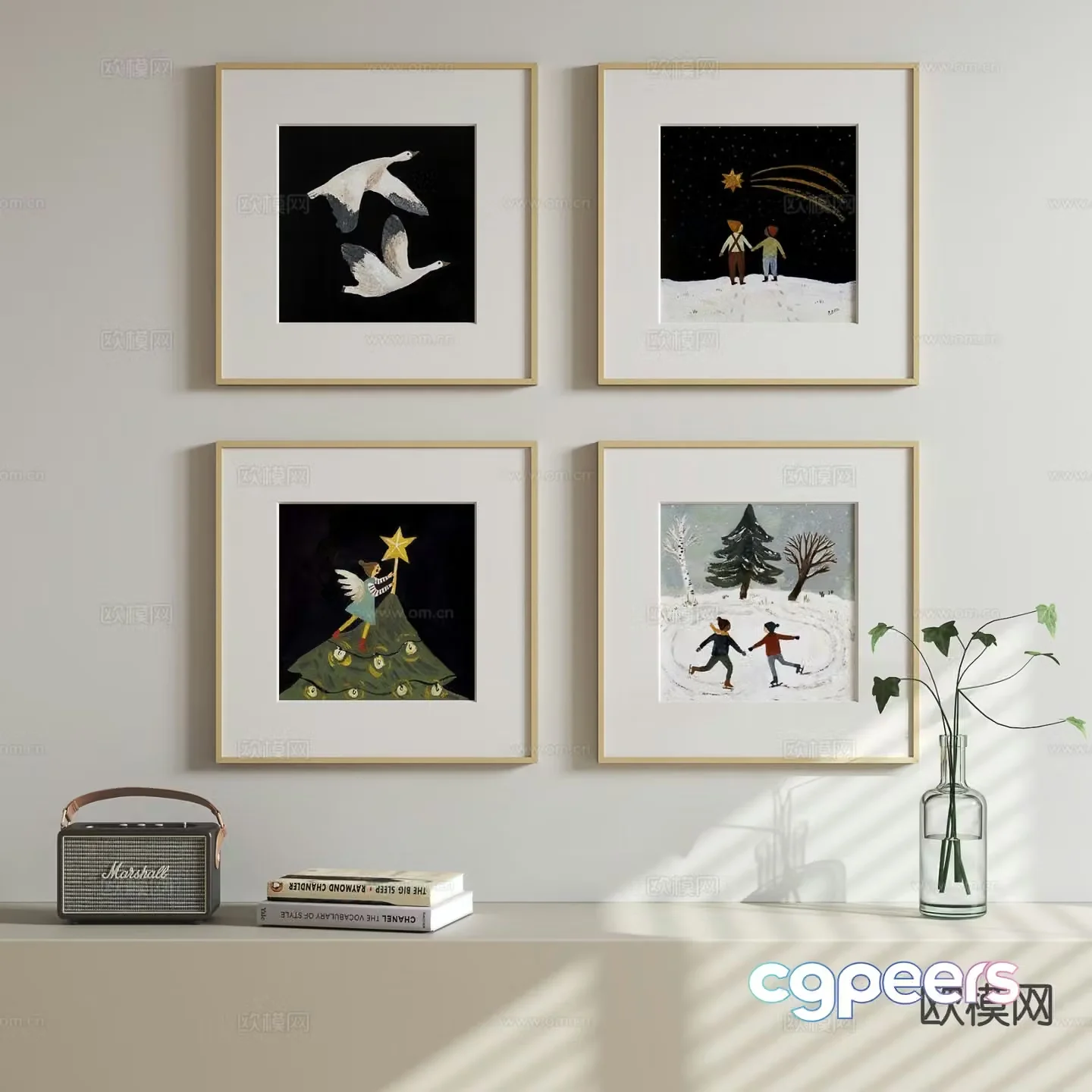 Nordic cartoon hanging painting combination painting character painting cartoon painting 3D model