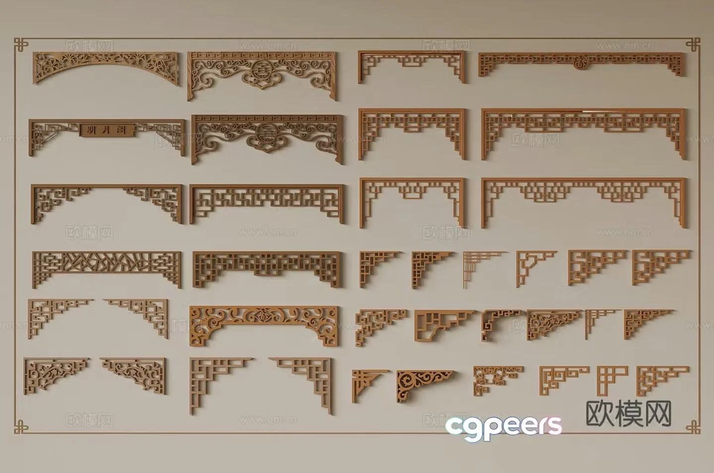 New Chinese style carving corner flower corner line hanging and falling 3D model