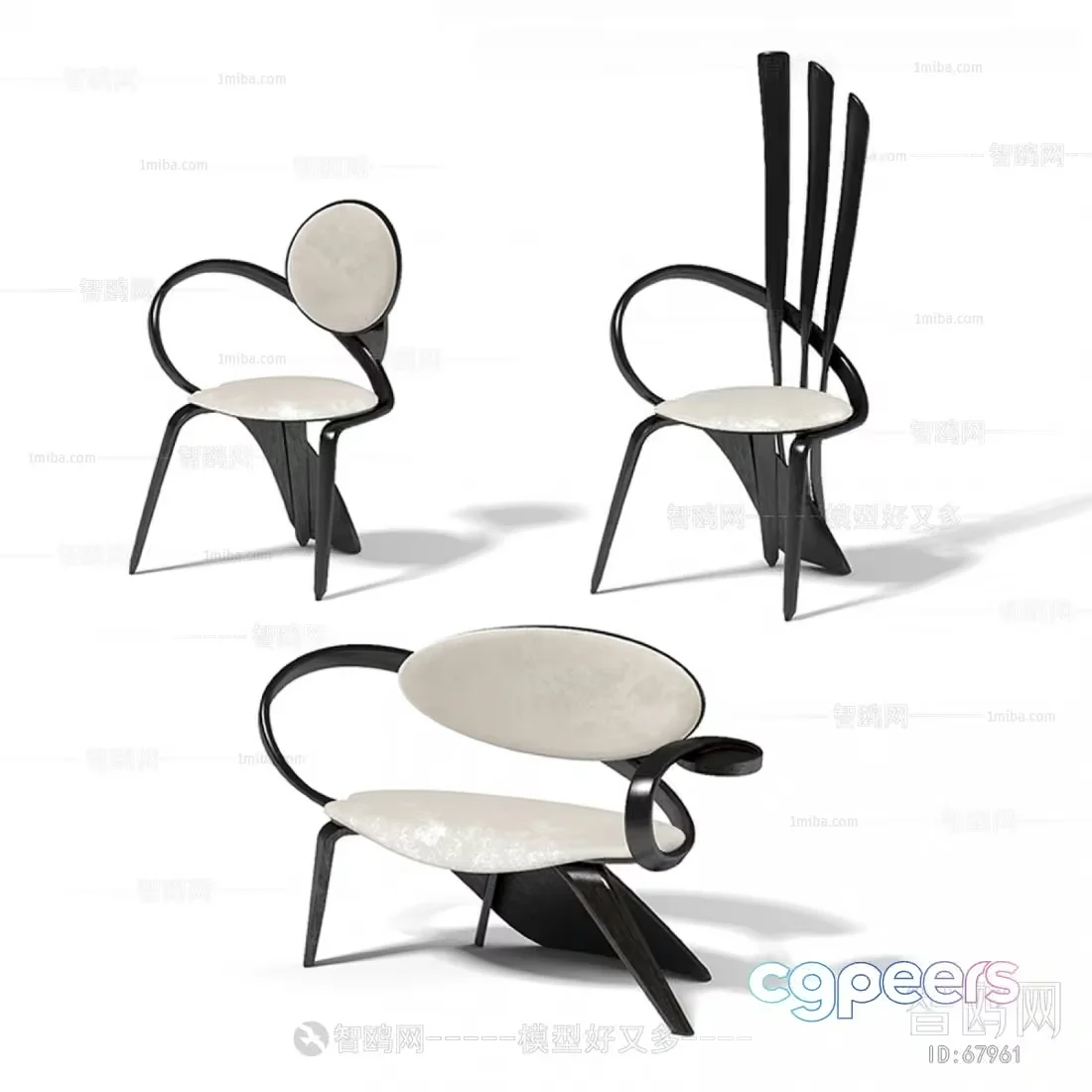 Modern Black And White Chairs 3D Model – 13634 – VRAY Render