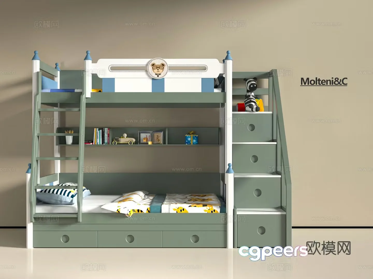 Modern children getting on and off the bed 3d model