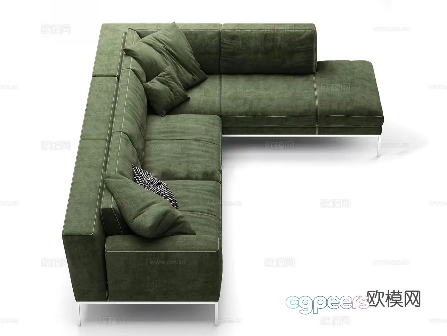 Dark green corner sofa fabric sofa multi-person sofa 3d model