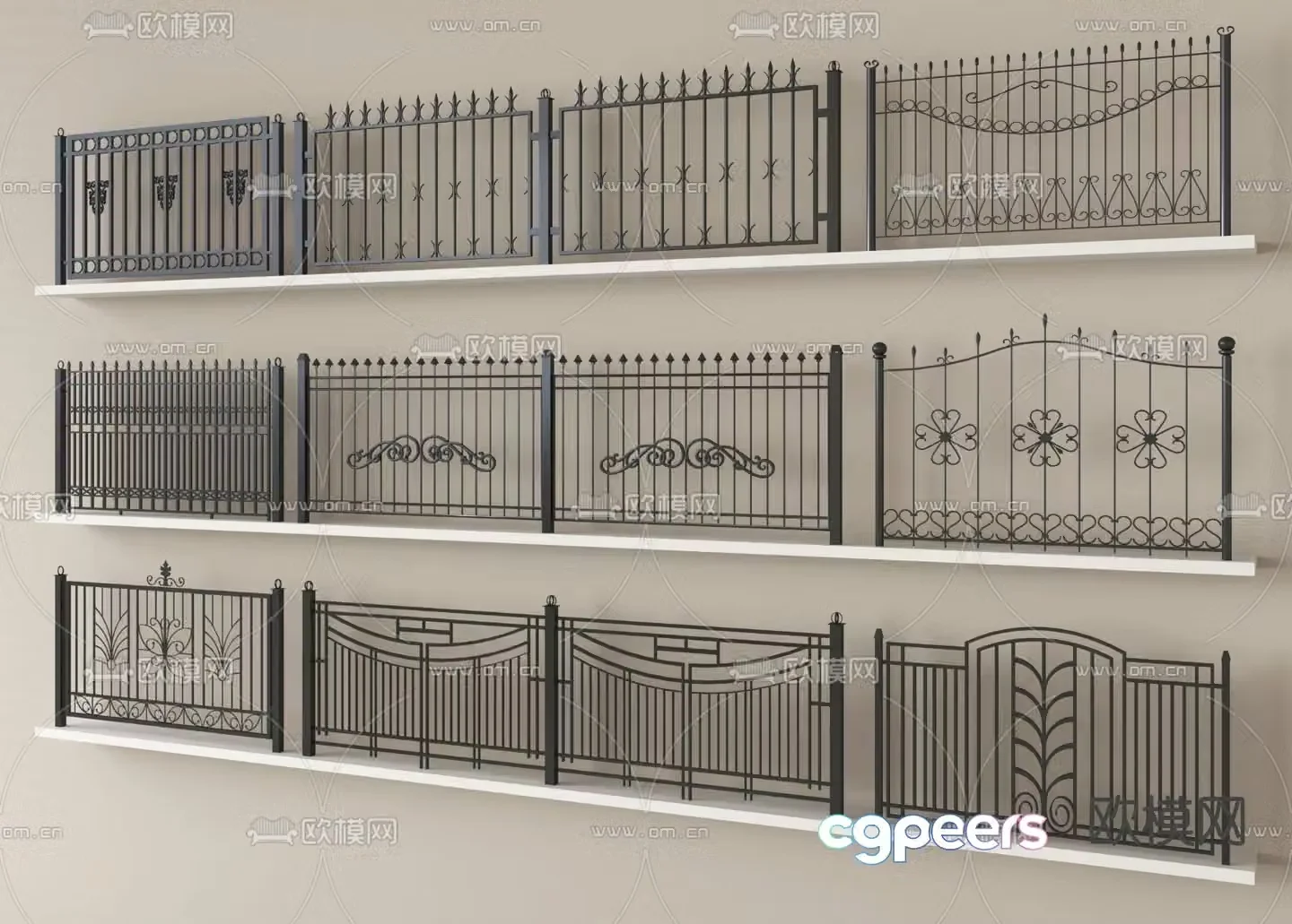 Wrought iron railing guardrail fence barrage 3d model