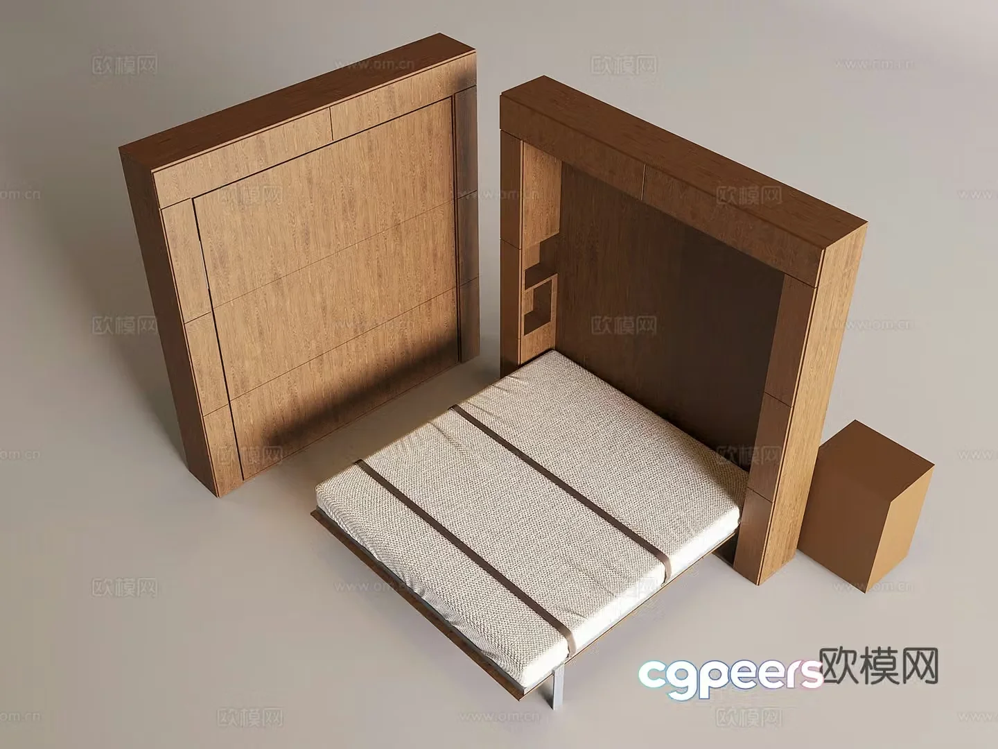 Invisible bed wardrobe integrated folding bed Murphy side rolling bed Middle style solid wood bed 3D model