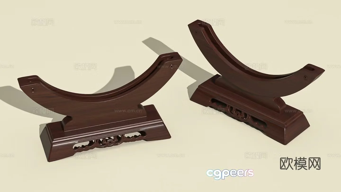 Peaceful buckle base bracket solid wood round ornament bracket porcelain plate jade bi base ornament 3D model