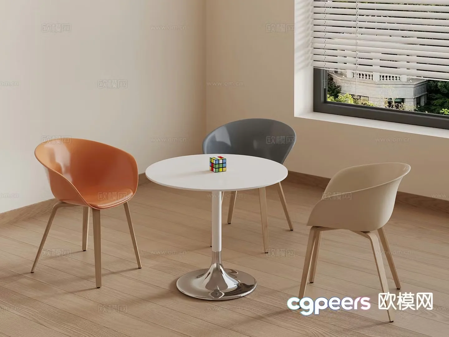 French leisure tables and chairs negotiation table small round table 3D model