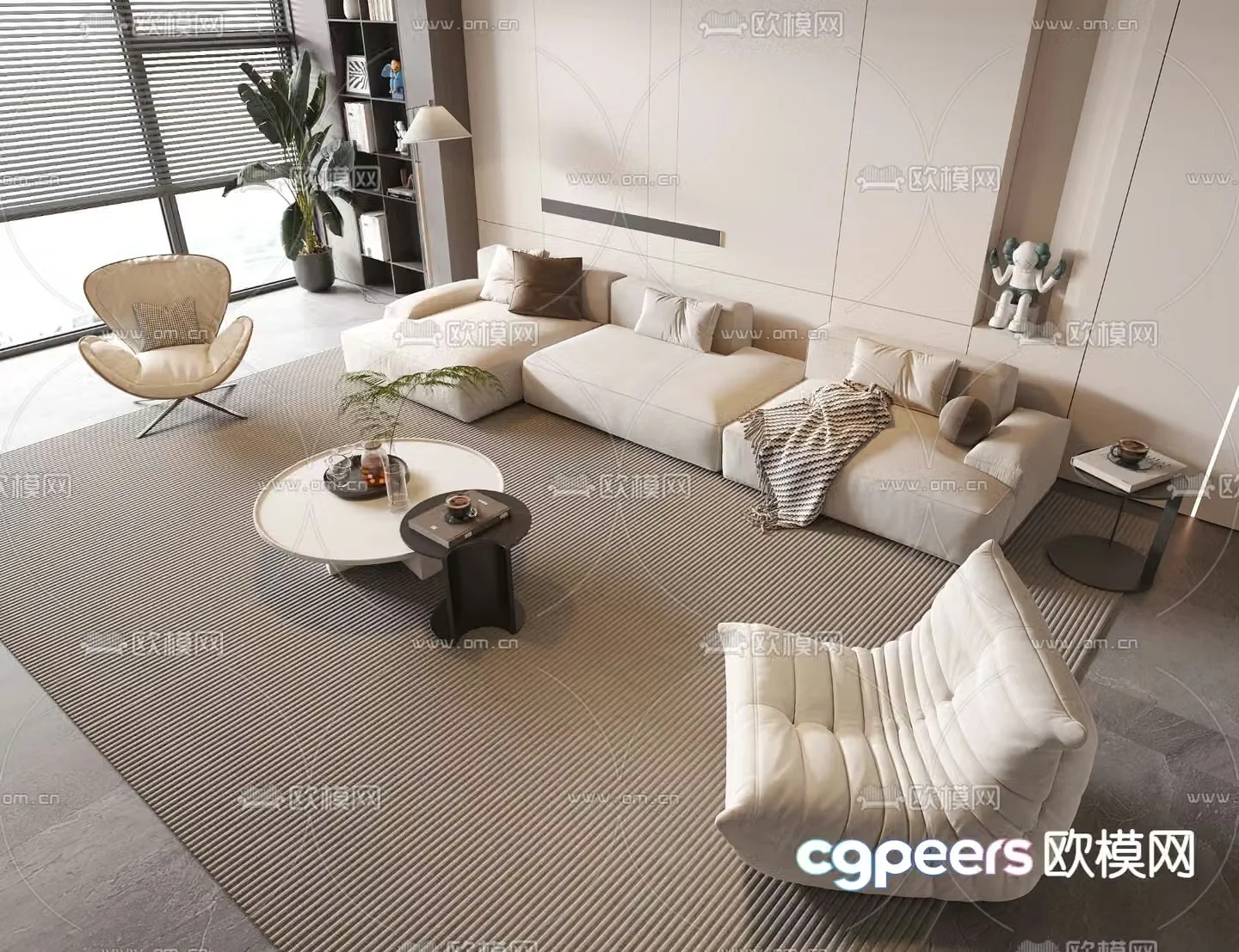 Cream style modular sofa 3d model