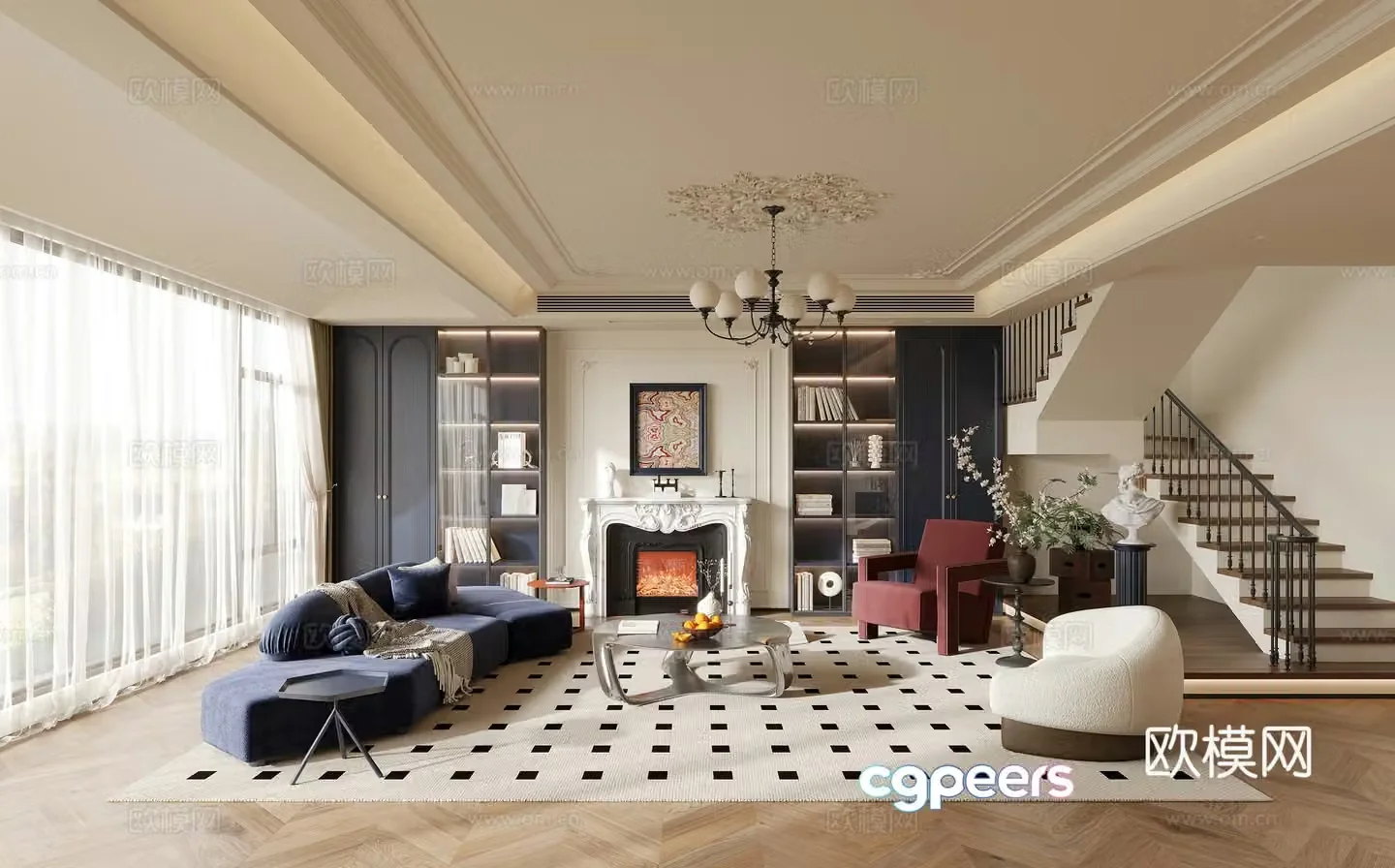 French medieval living and dining room 3D model