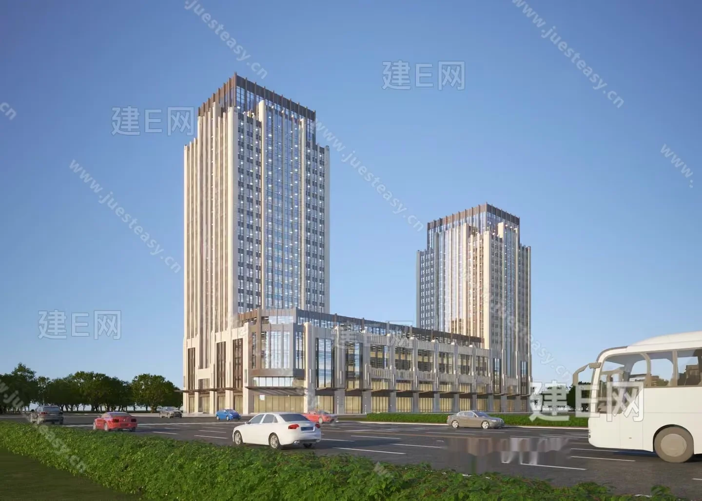 A Tall Building With A Bus In Front Of It 3D Model – 1278 – VRAY Render