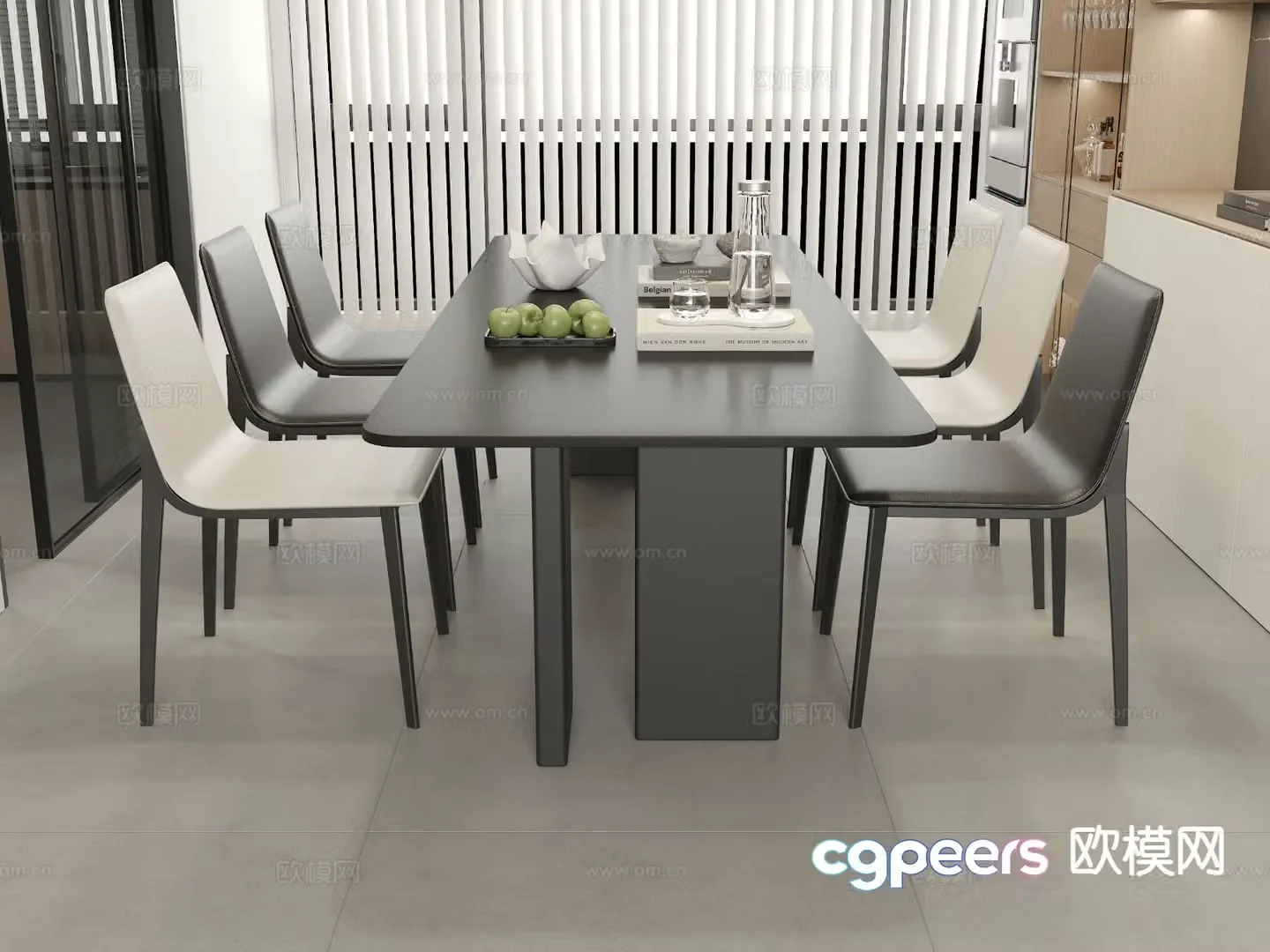 Italian dining table and chairs strip dining table 3D model