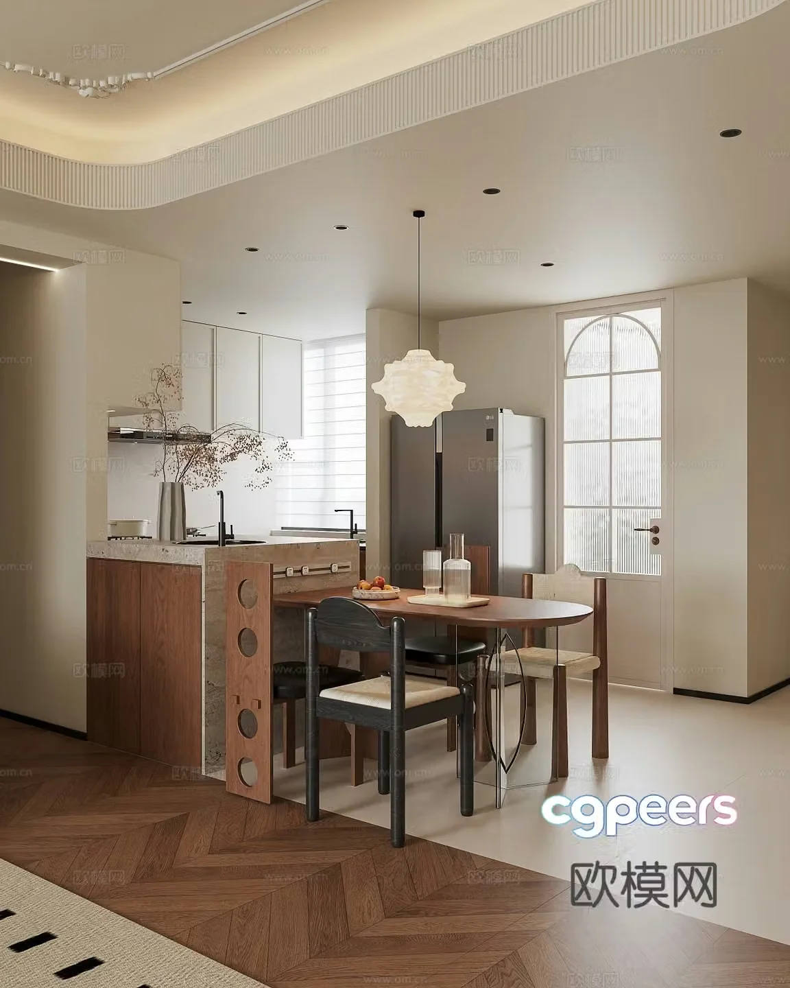 Medium creamy restaurant kitchen 3d model