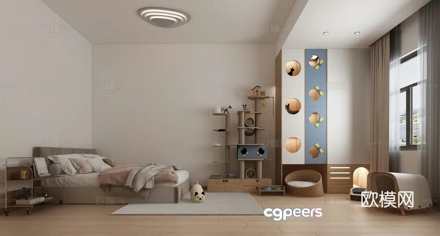 Creamy Bedroom Pet Room Cat Room 3D Model