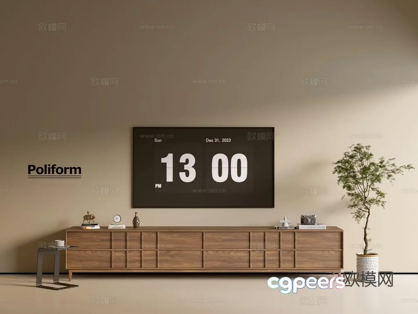 Modern wood grain TV cabinet simple side cabinet chest of drawers low cabinet whole cabinet side cabinet balcony 3D model