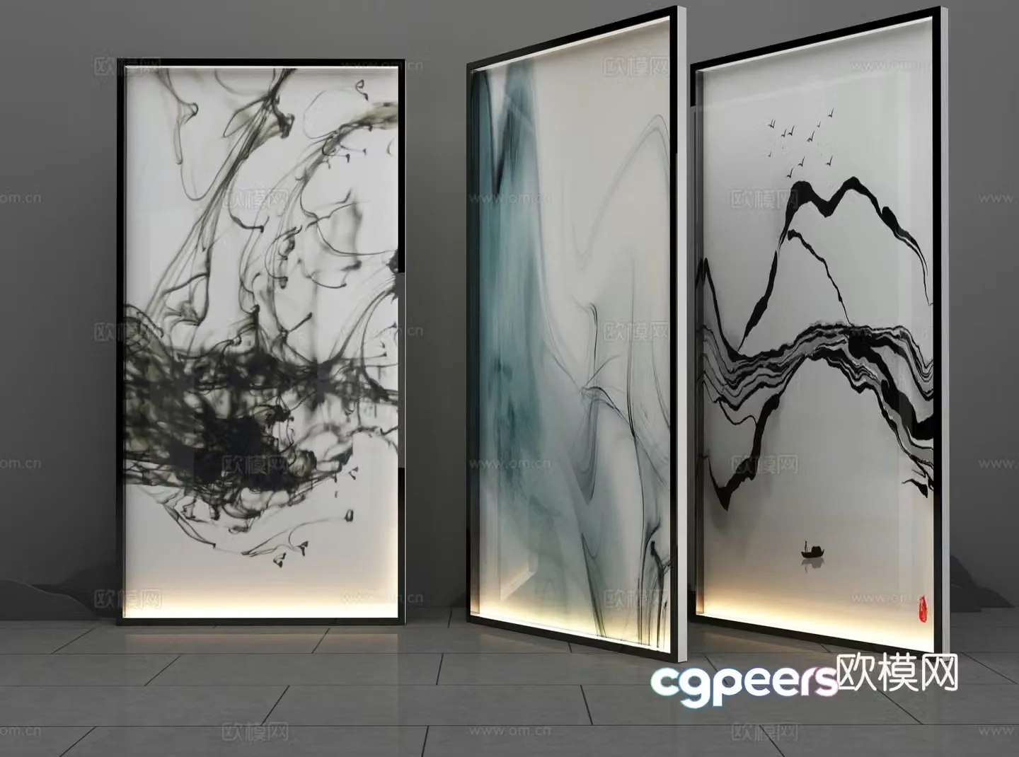 New Chinese style glass partition 3D model