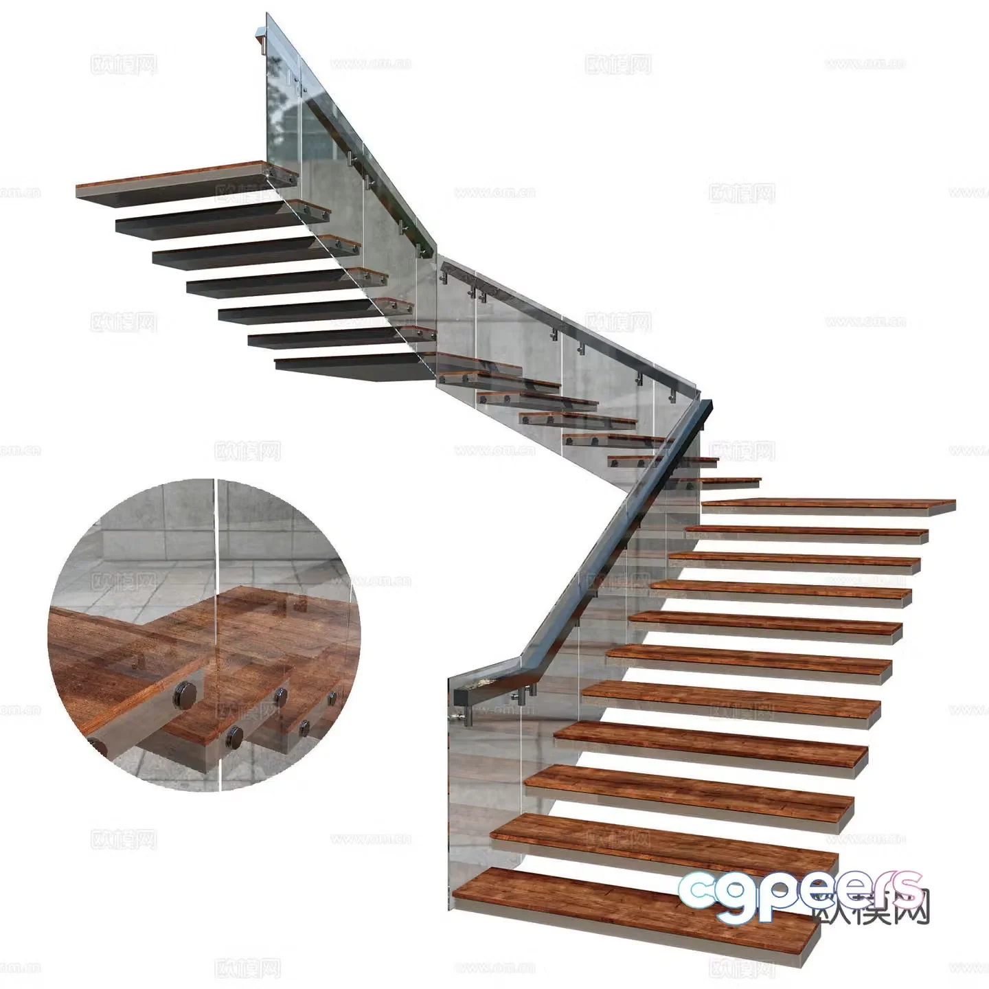 Modern industrial windshield handrail staircase suspended staircase 3d model