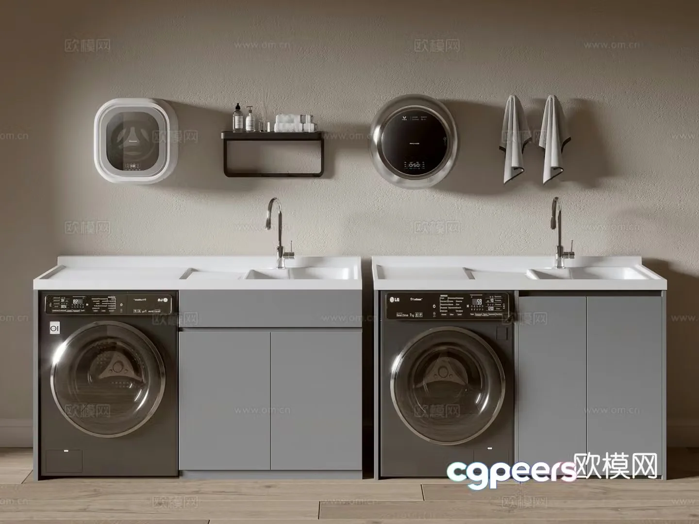 Modern minimalist wind cabinet whole cabinet washing machine cabinet small washing machine balcony cabinet storage cabinet 3D model