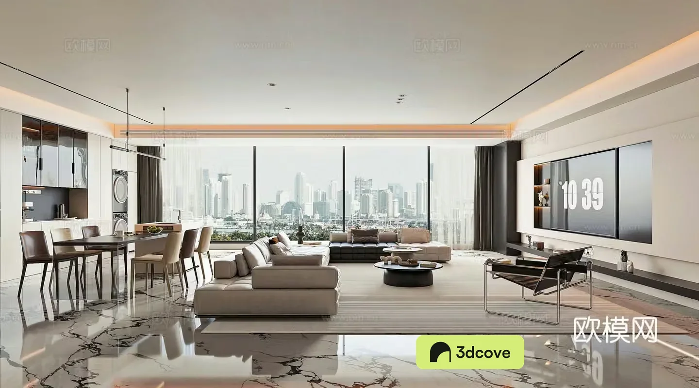 Modern light luxury living and dining room