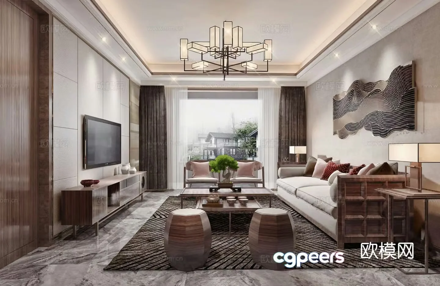 New Chinese style living room 3d model