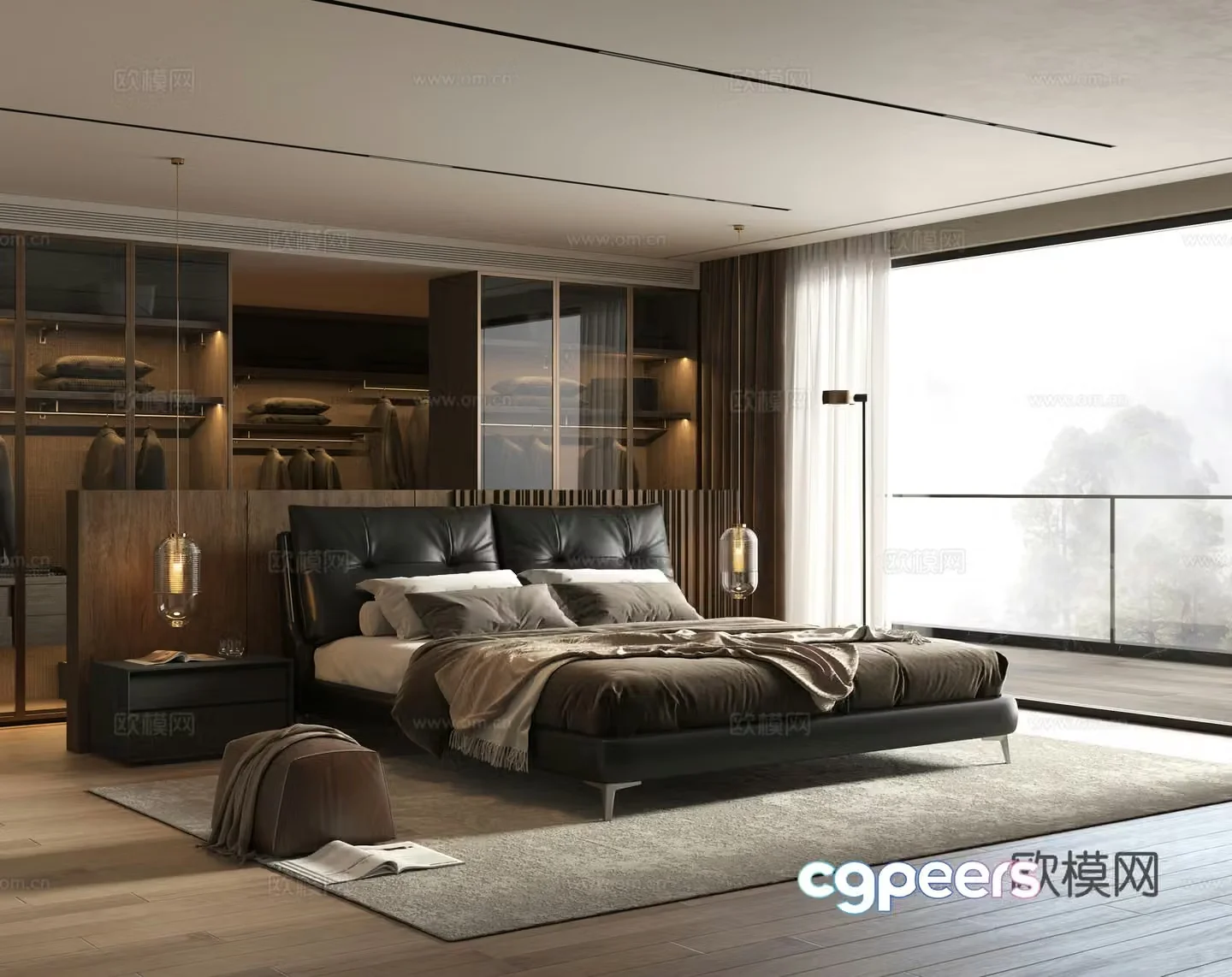 Italian light luxury double bed modern simple double bed leather bed 3D model