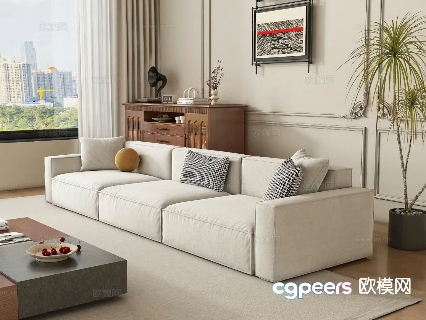 Modern three-seat sofa technology cloth sofa 3d model