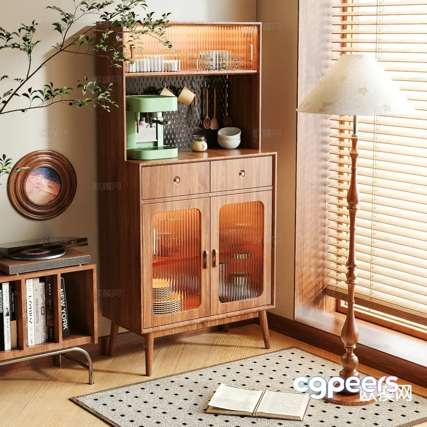 Log style sideboard high cabinet 3d model