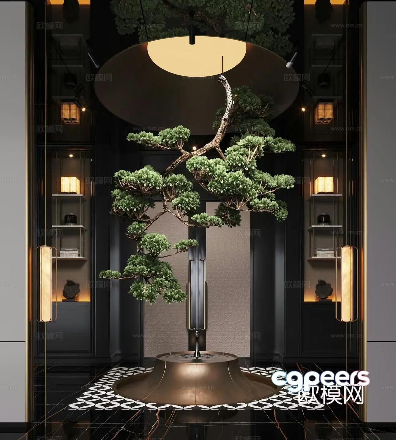 New Chinese aisle aisle landscape installation hanging tree 3D model