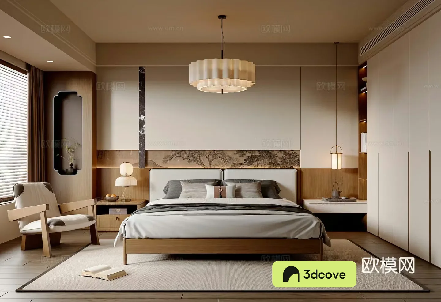 New Chinese style Song style bedroom double bed master bedroom leisure chair wardrobe new Chinese style jewelry ornaments