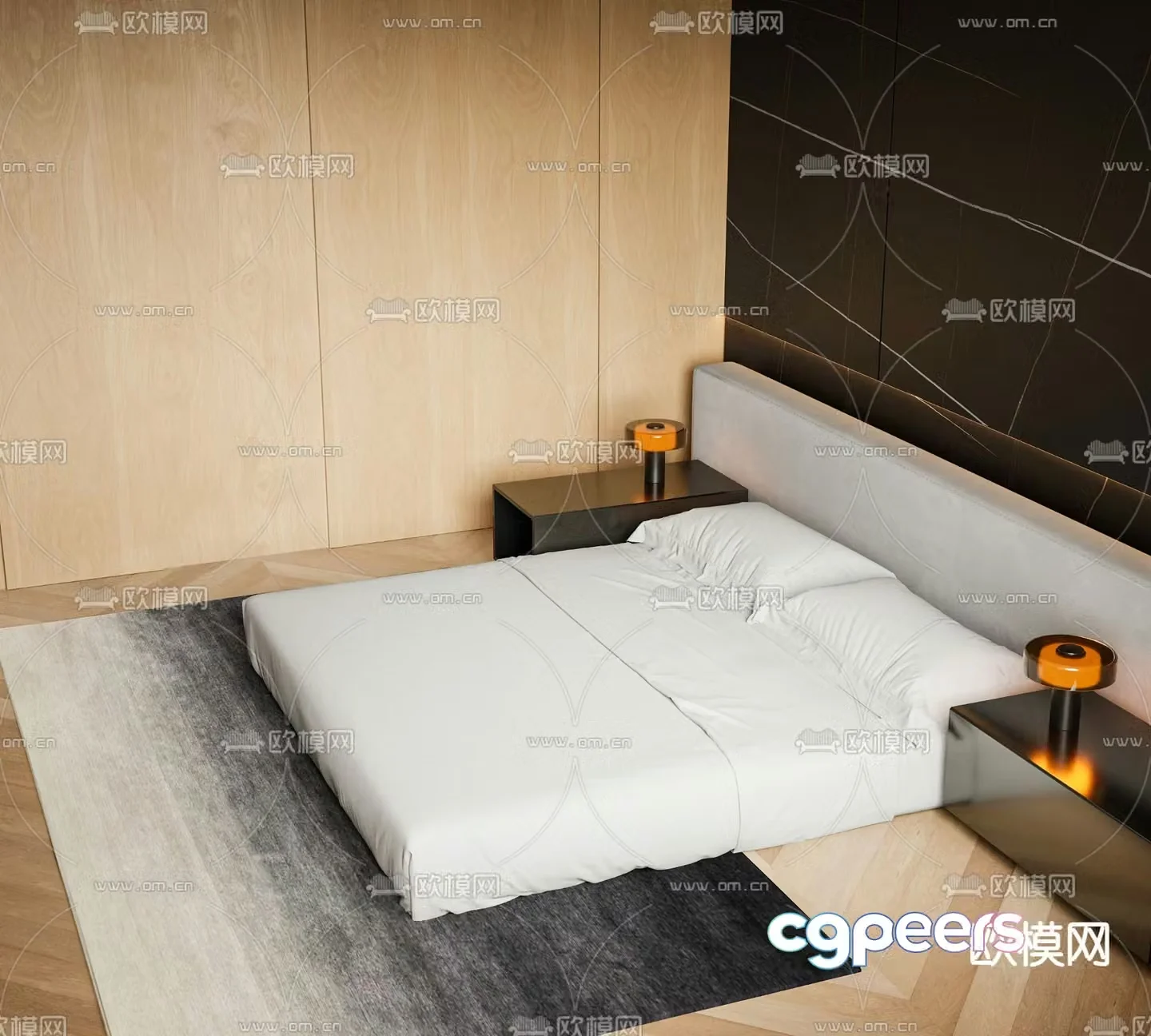Wabi-sabi double bed 3d model