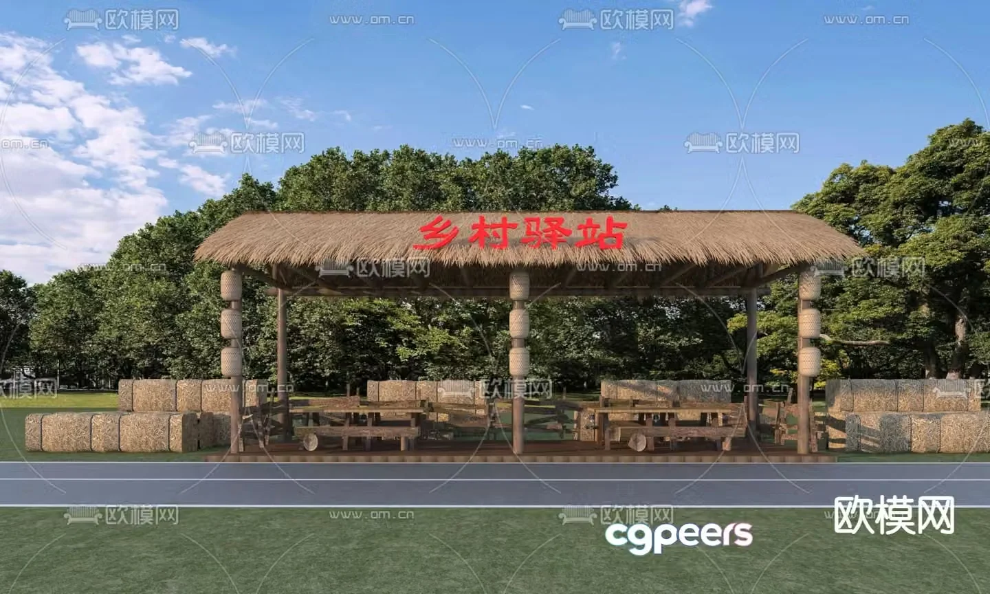 New Chinese style inn thatched pavilion 3D model