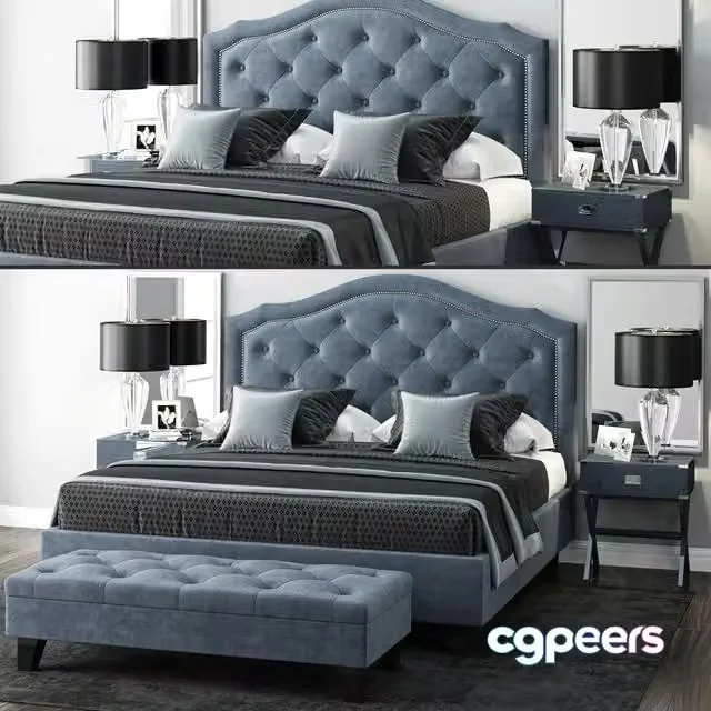 3ds Max Free – Bed LuXeo Brentwood Queen Tufted