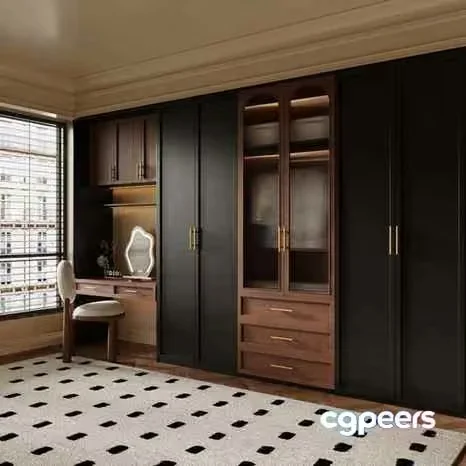 Modern Dark Wood Closet 3D Model – 12665 – VRAY Render