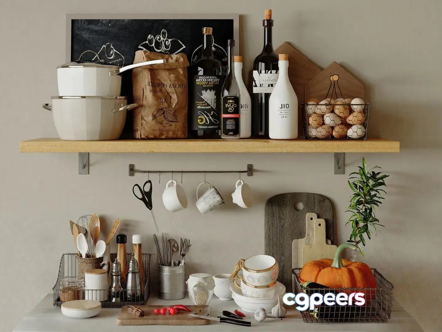Kitchen Shelves 3D Model – 1095 – VRAY Render