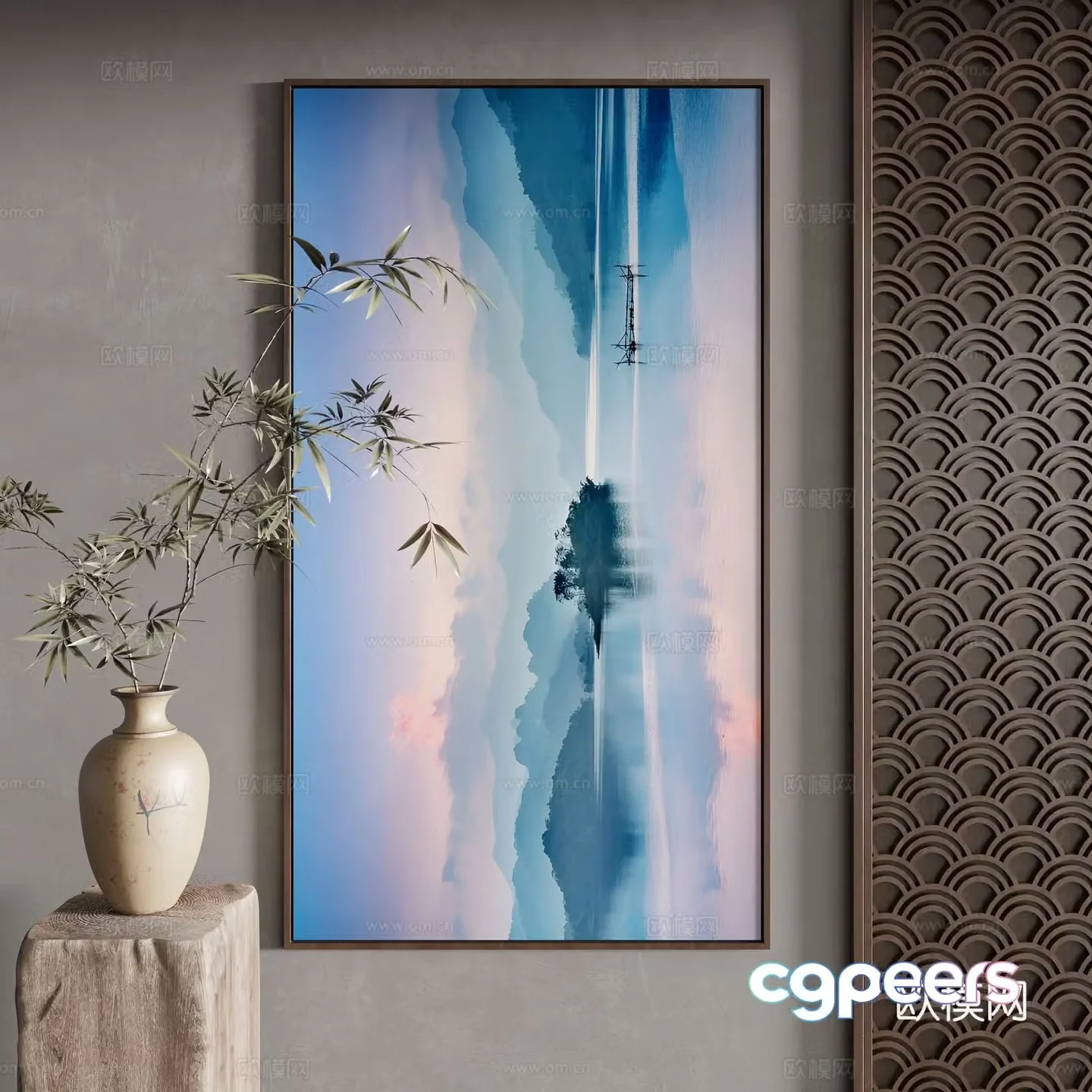 New Chinese style decorative painting 3D model