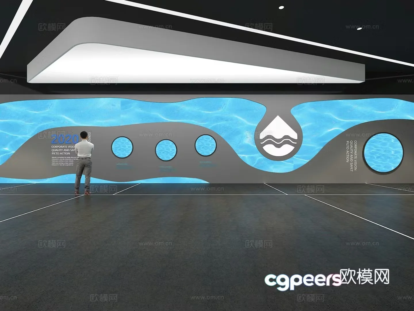 Cultural wall Water drop culture wall Display wall Theme wall Exhibition hall Campus culture Corridor 3D model