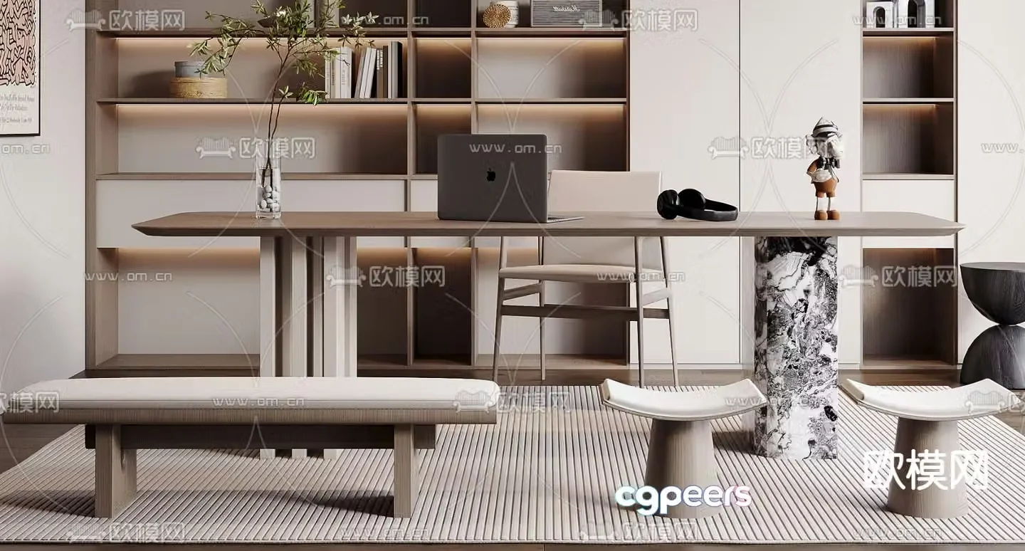 solid wood desk 3d model