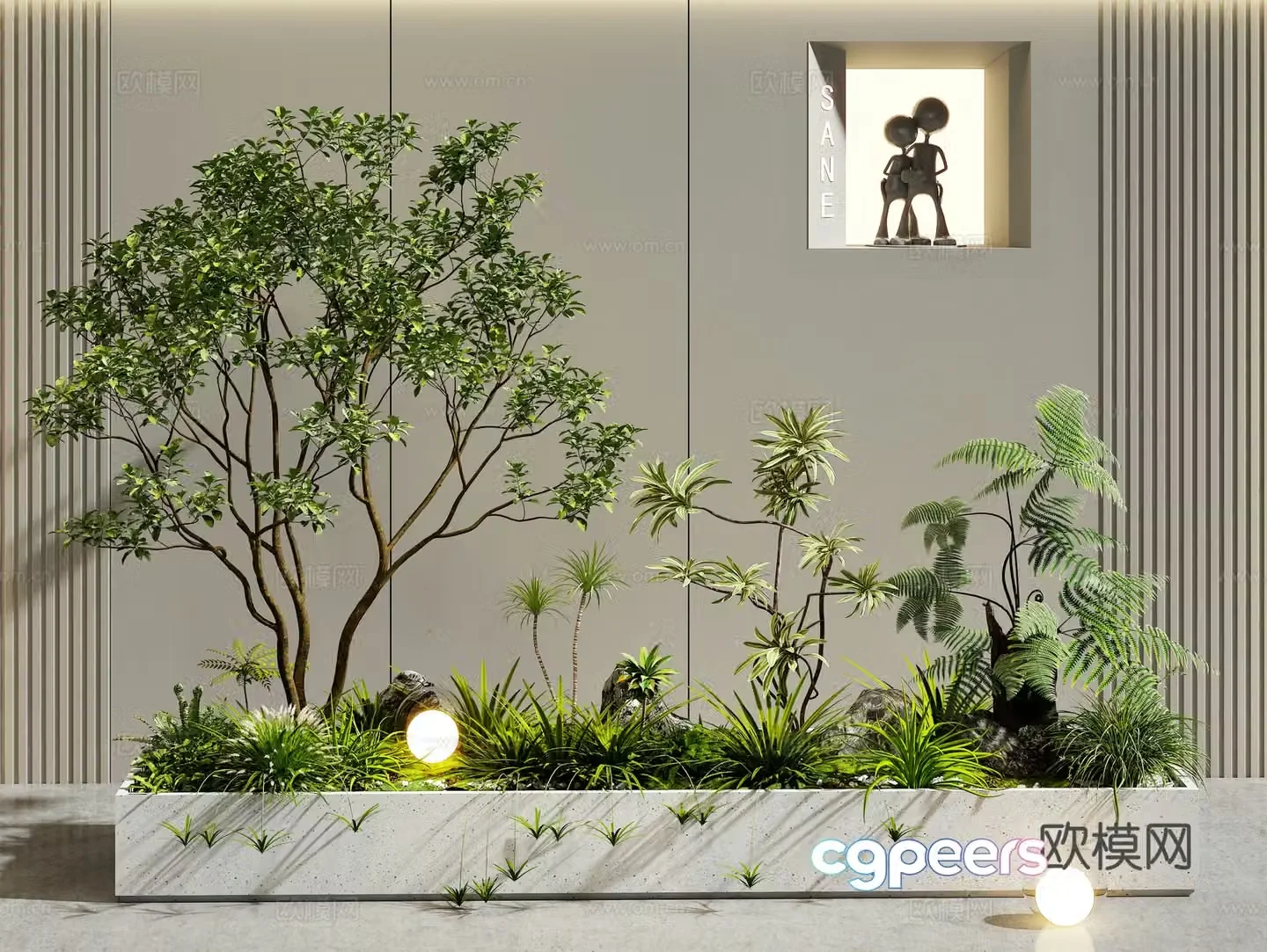 Modern tree pond flower bed plant pile 3d model