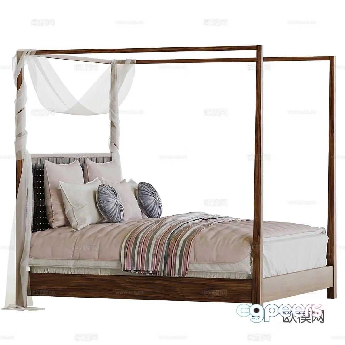 New Chinese style wooden frame bed double bed 3d model
