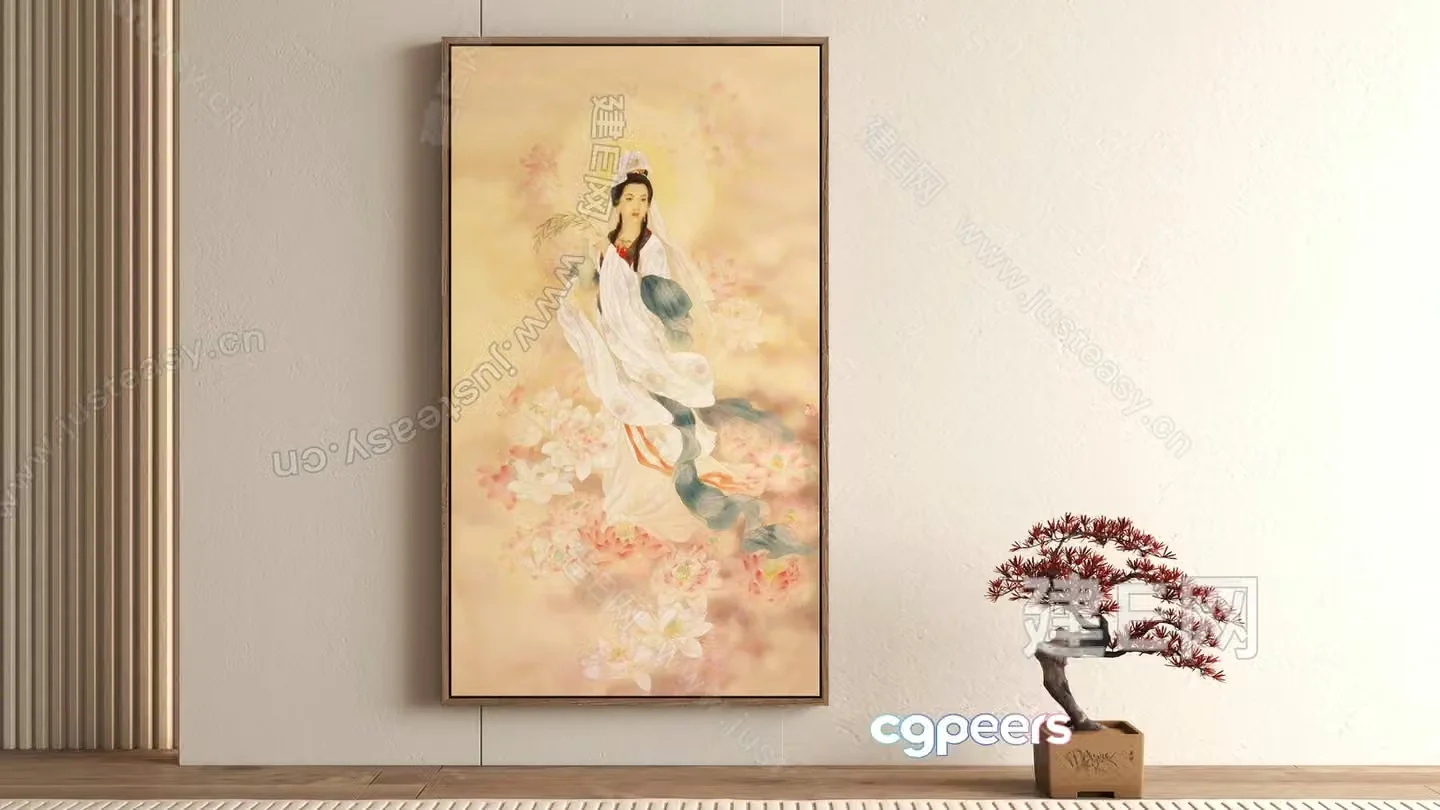 A Framed Painting Of A Woman In A White Dress 3D Model – 1251 – VRAY Render