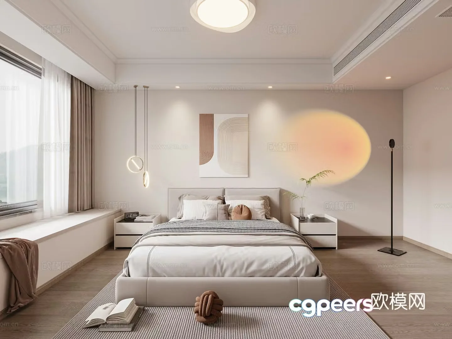 Modern Master Bedroom Ceiling Light Sunset Light Dressing Table 3D Model