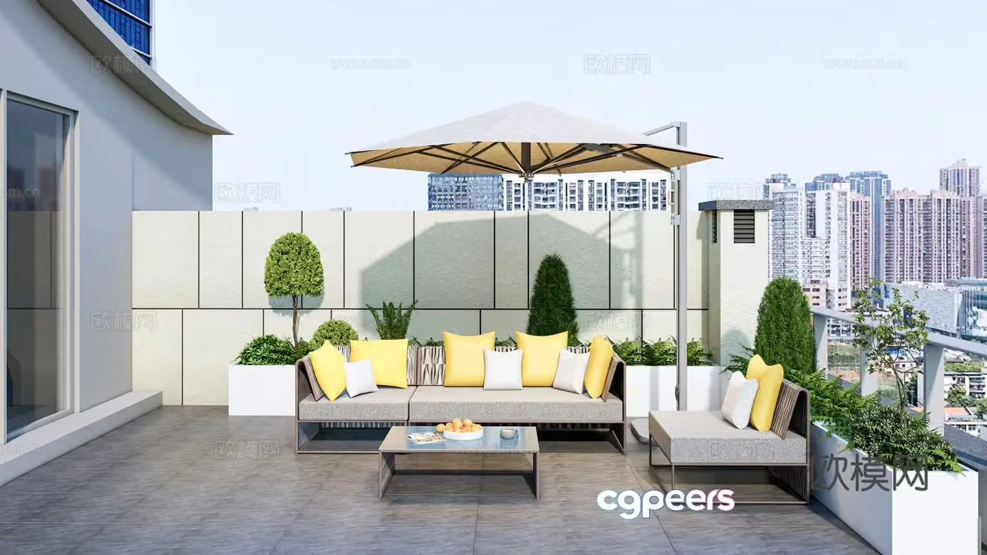 Modern roof garden garden flower box green plant planting casual sofa combination three -person single -person 3D model