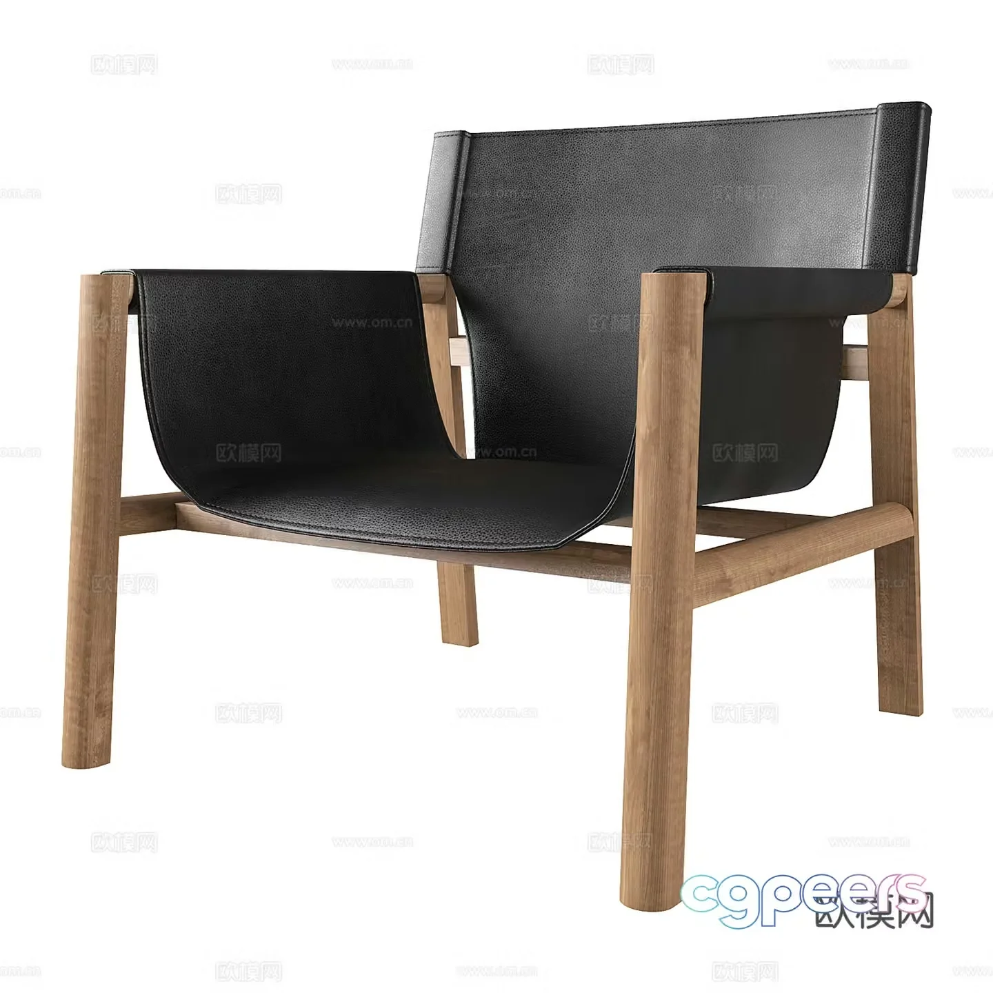Modern Italian leather wooden armchair 3d model