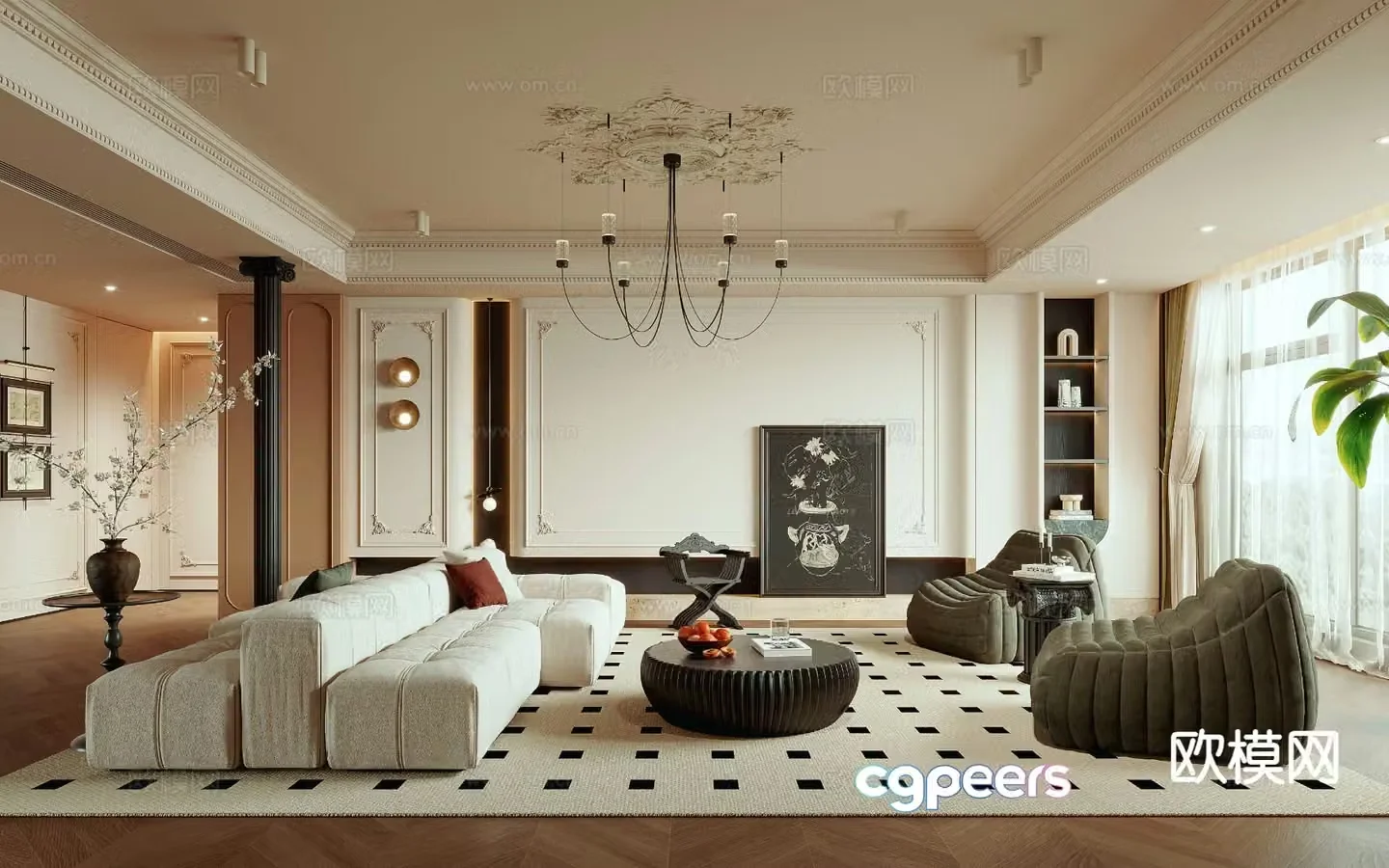 French retro living room 3d model