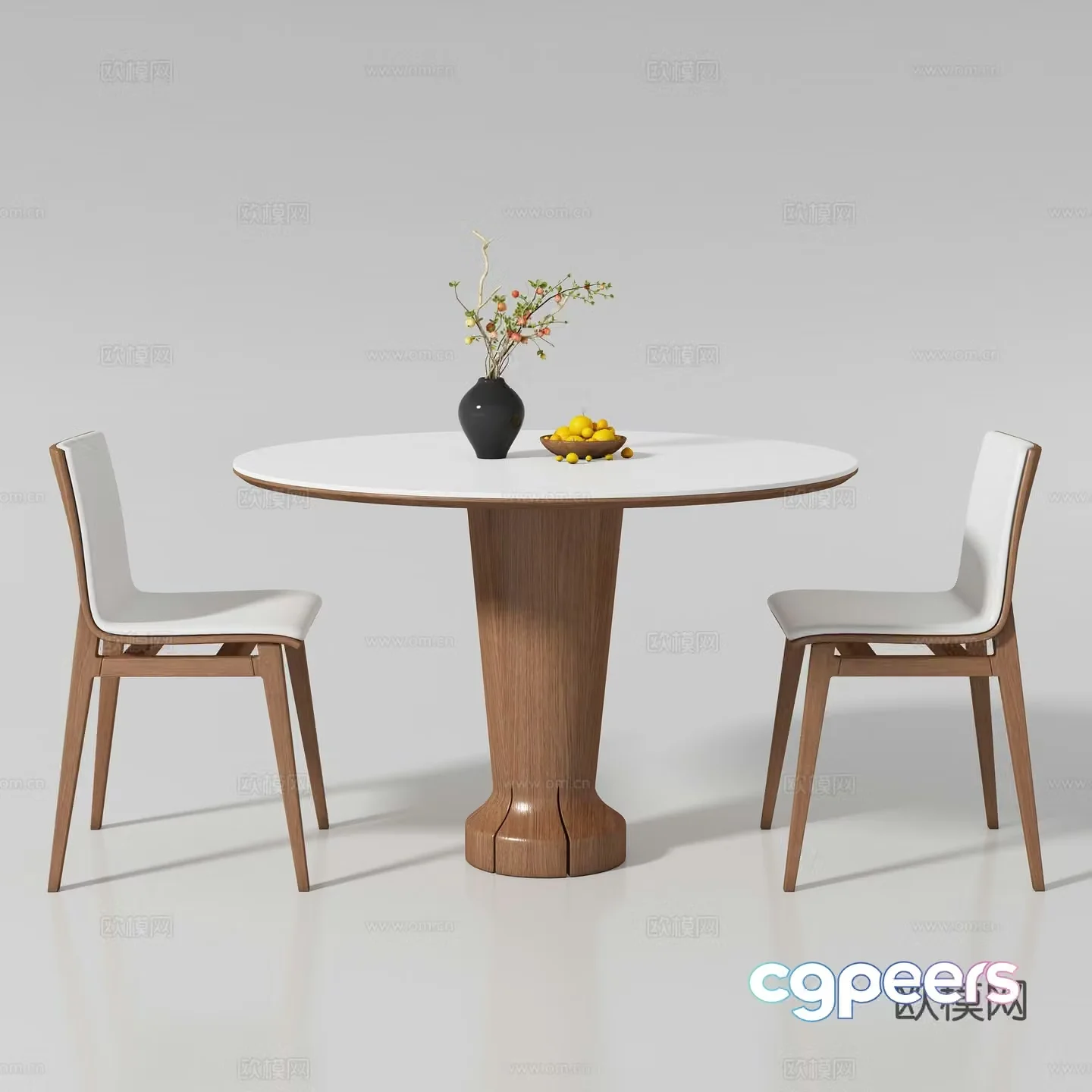 Medium style round dining table and chair 3D model