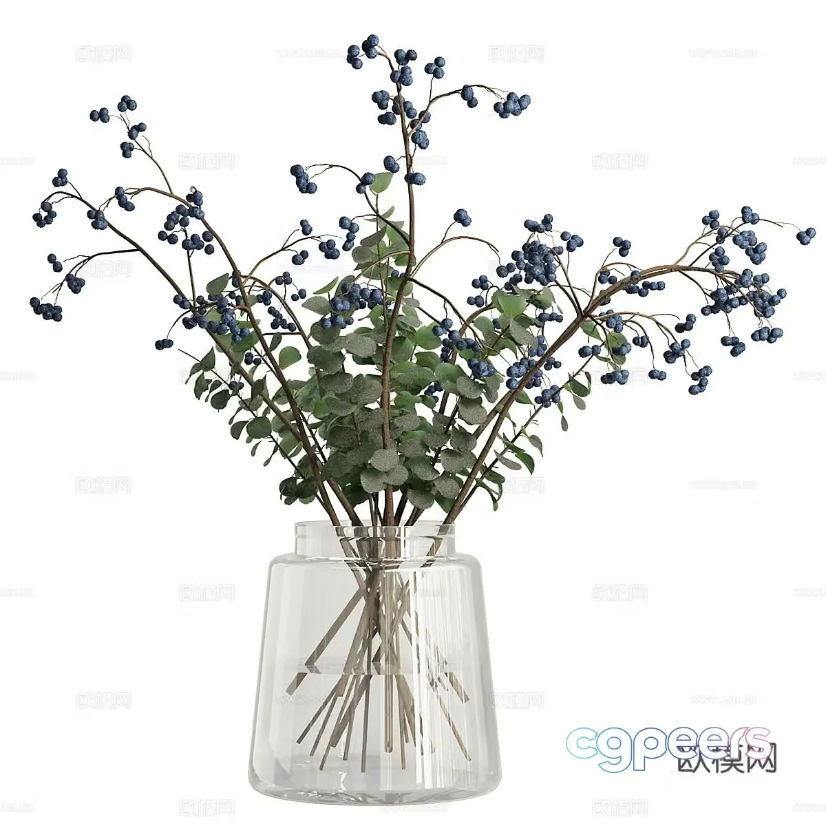 Modern vase flower art blueberry 3d model
