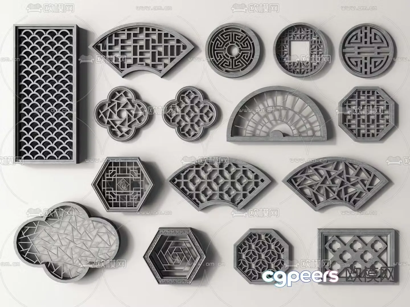 Chinese pane floral window floral window square grille antique window 3D model