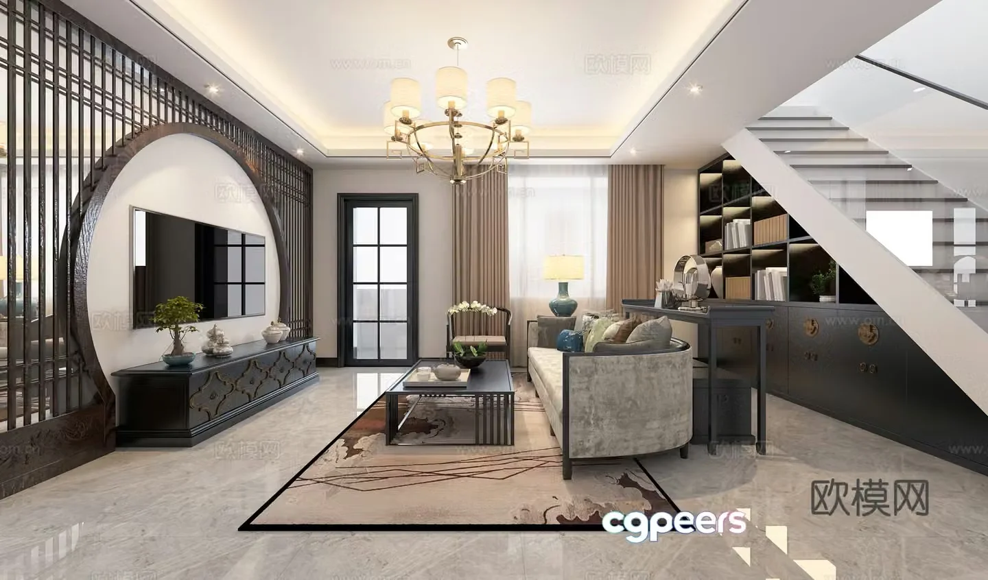 Modern new Chinese style living and dining room 3D model