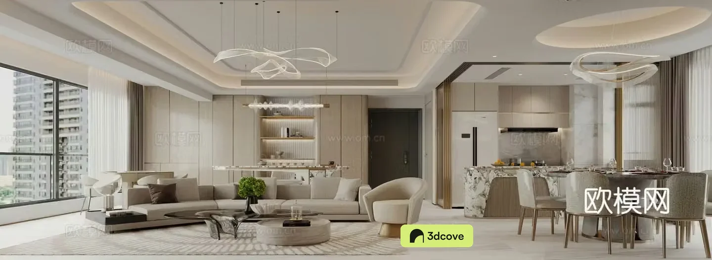 Modern light luxury living and dining room