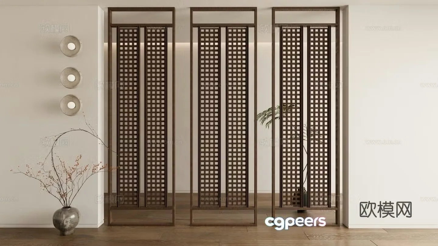 New Chinese style screen grille screen 3d model